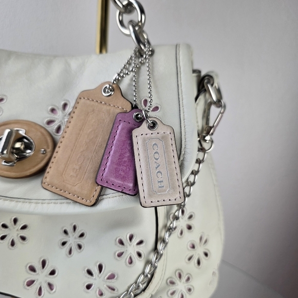 Coach Poppy Eyelet Leather Satchel Crossbody Bag Cream White Purse - Picture 6 of 12